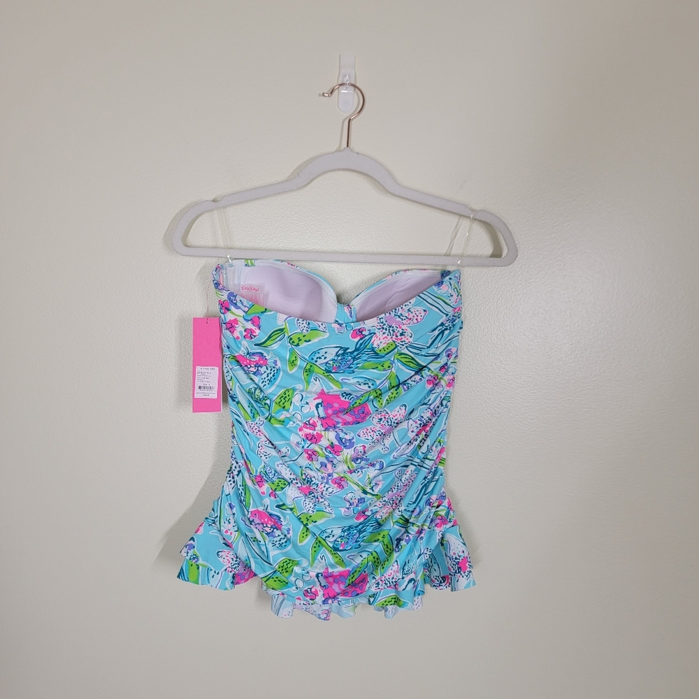 NWT Lilly Pulitzer Carmen Ruffled Tankini Top Bali Blue Sway My Way Swimsuit 8 - Picture 4 of 4